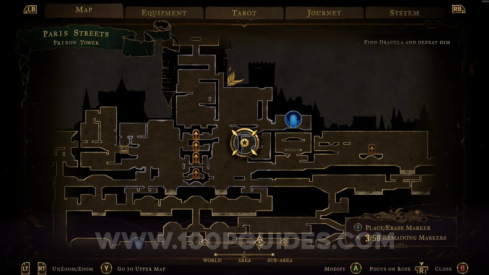 Castlevania Belmonts Curse Prison Tower: map marking the area of Brave Heart Fragment #2