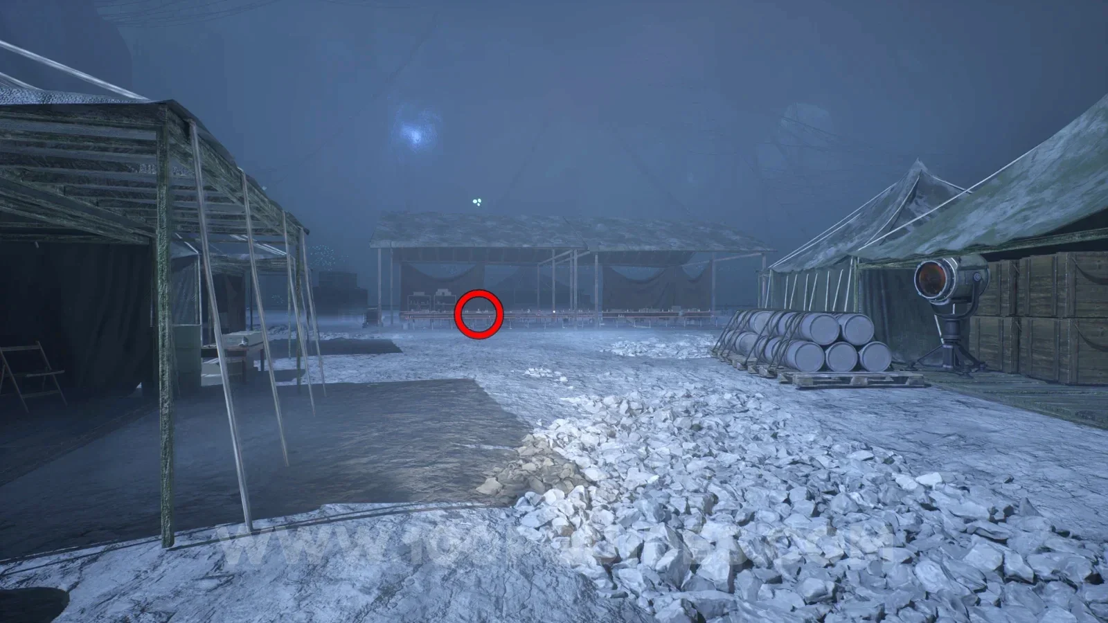Terrible Lizards Chapter 4: Personnel clash note on a table under the covered area in the area with lots of tents