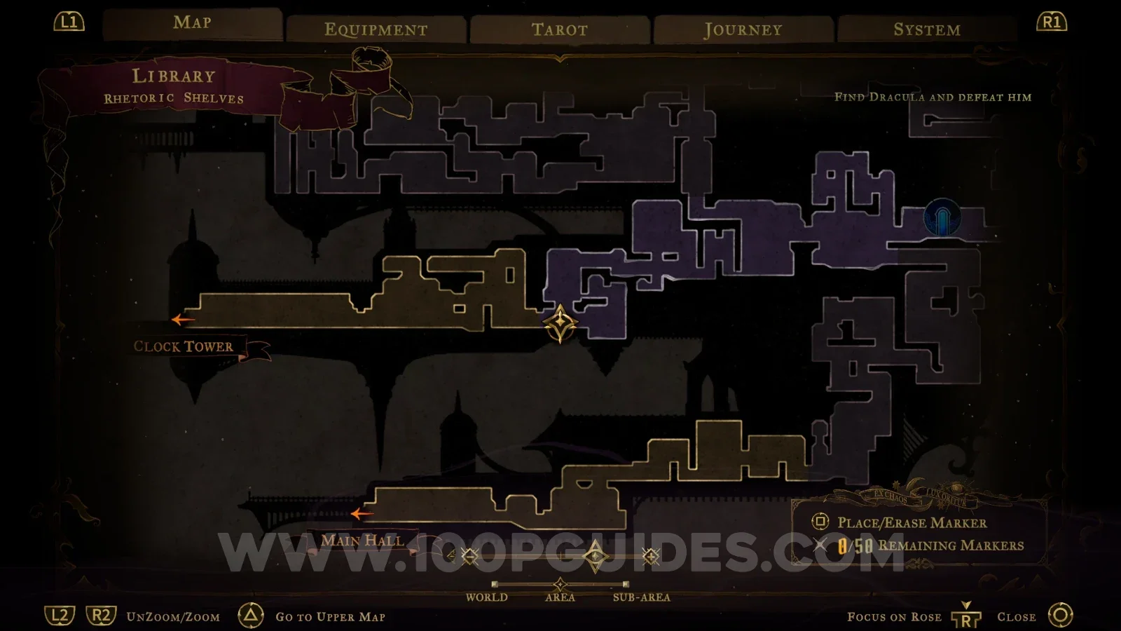 Castlevania Belmonts Curse Rhetoric Shelves map marking the Lich's Mark relic area