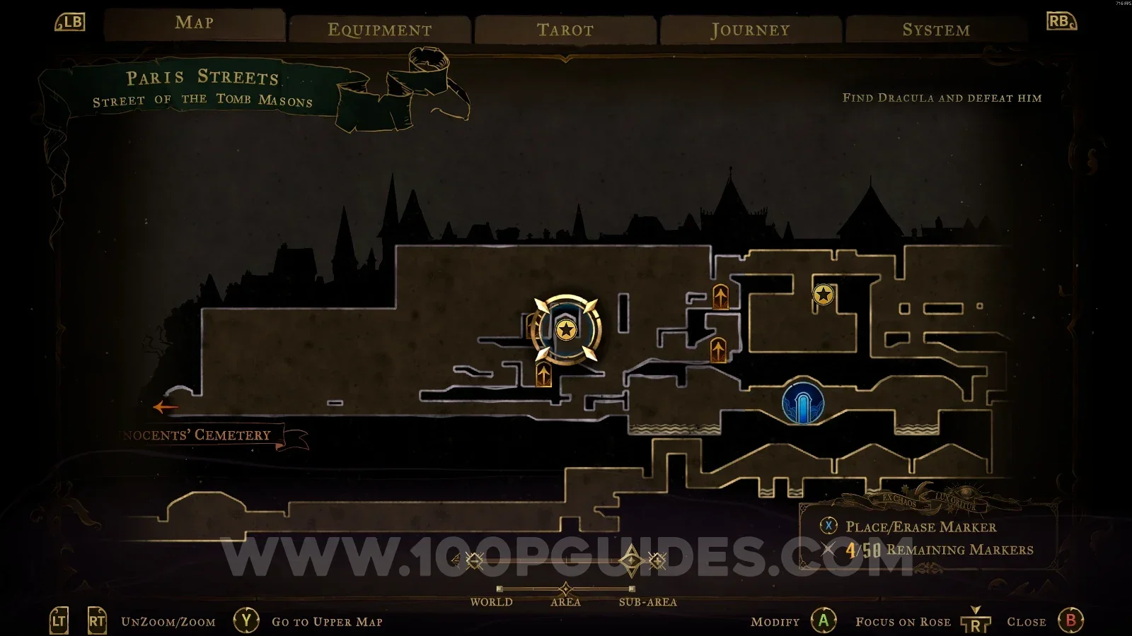 Castlevania Belmonts Curse Streets Of The Tomb Masons map with the area of XP Statue #2 marked