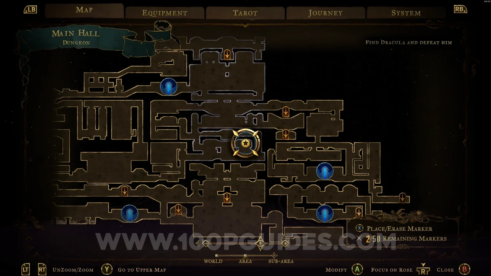 Castlevania Belmonts Curse Dungeon map with the area of XP Statue #76 marked