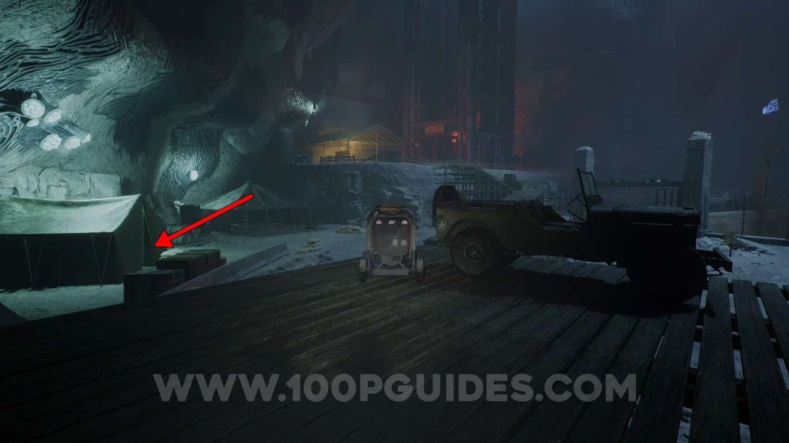 Terrible Lizards Chapter 4: Sitewide Memo note in the tent to the left of the car on the wooden ramp