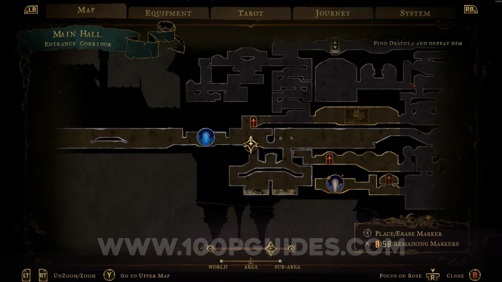 Castlevania Belmonts Curse Grand Hall: map location of the Entrance Corridor red door for XP Statues #9 and #10