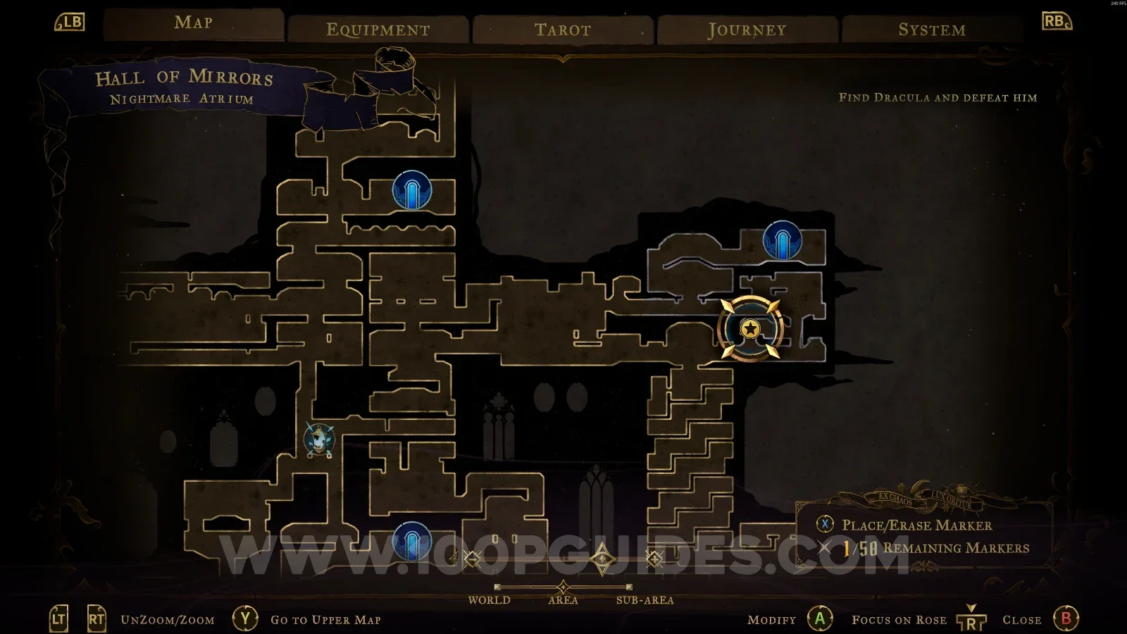 Castlevania Belmonts Curse Nightmare Atrium: map marking the area of Brave Heart Fragment #11