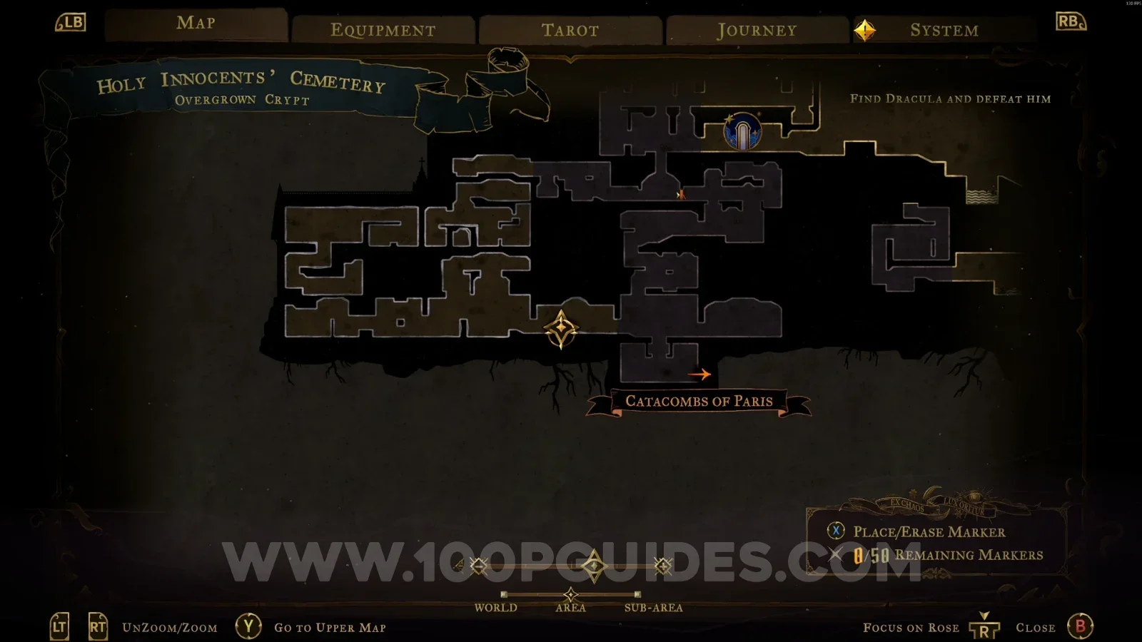 Castlevania Belmont's Curse Overgrown Crypt: map marking the location of Mirror Of Life #3