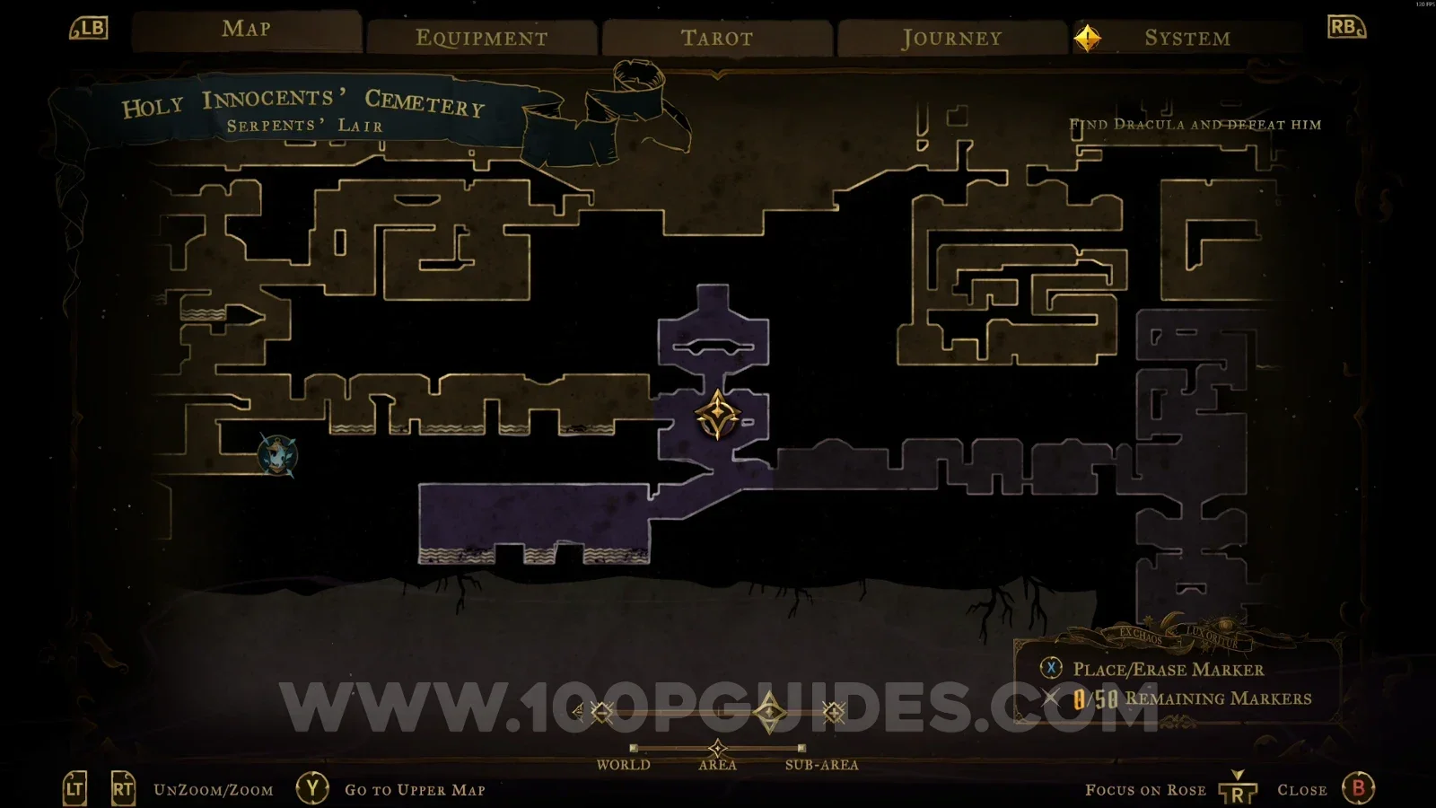 Castlevania Belmonts Curse Serpents' Lair map with the area of XP Statue #42 marked