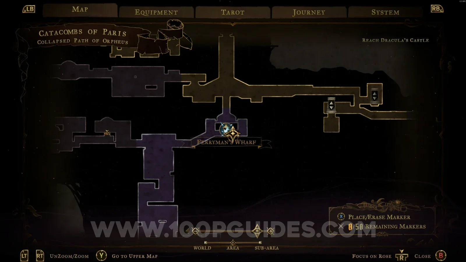 Castlevania Belmonts Curse Collapsed Path Of Orpheus map with the area of XP Statue #60 marked