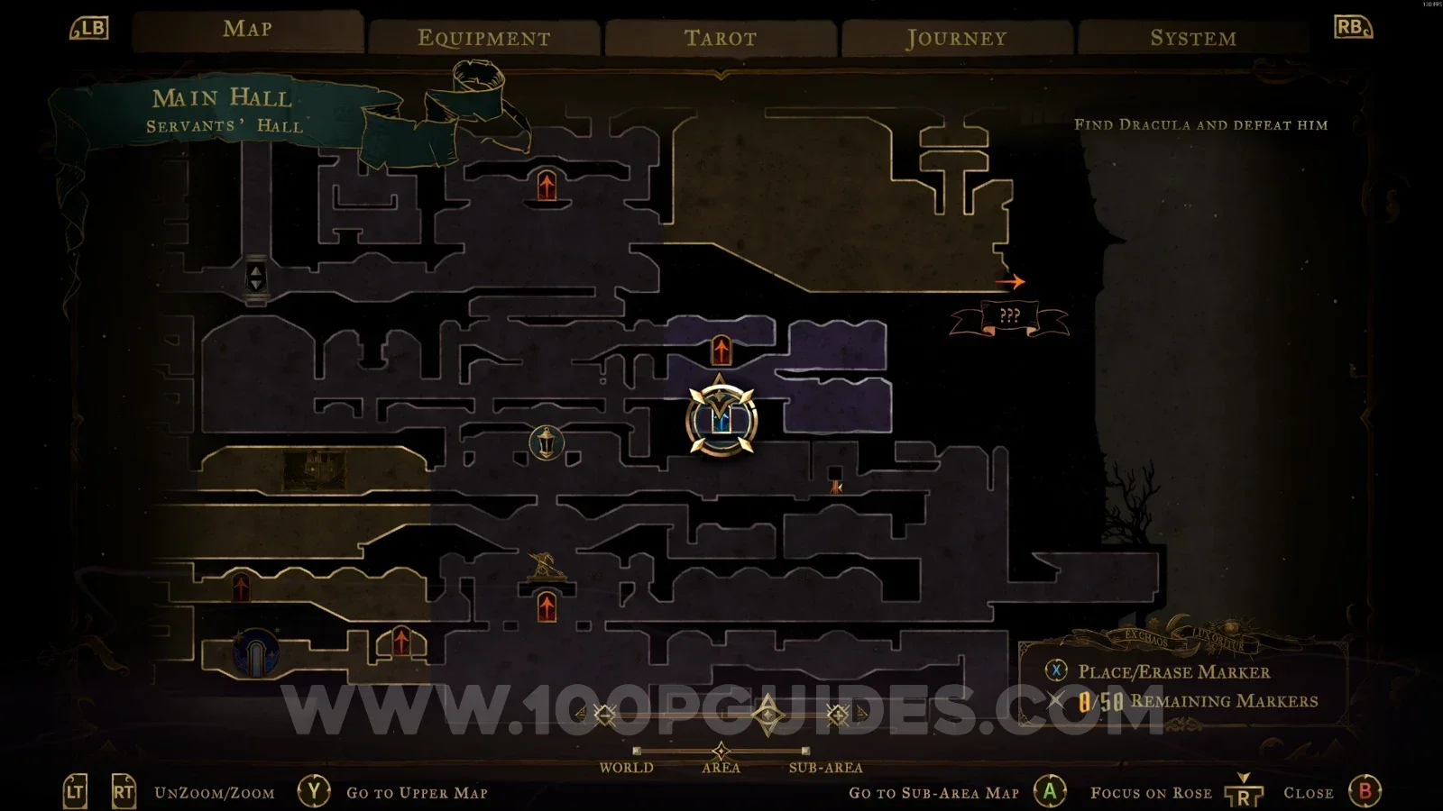Castlevania Belmonts Curse Grand Hall: map location of the red door below leading to XP Statue #12