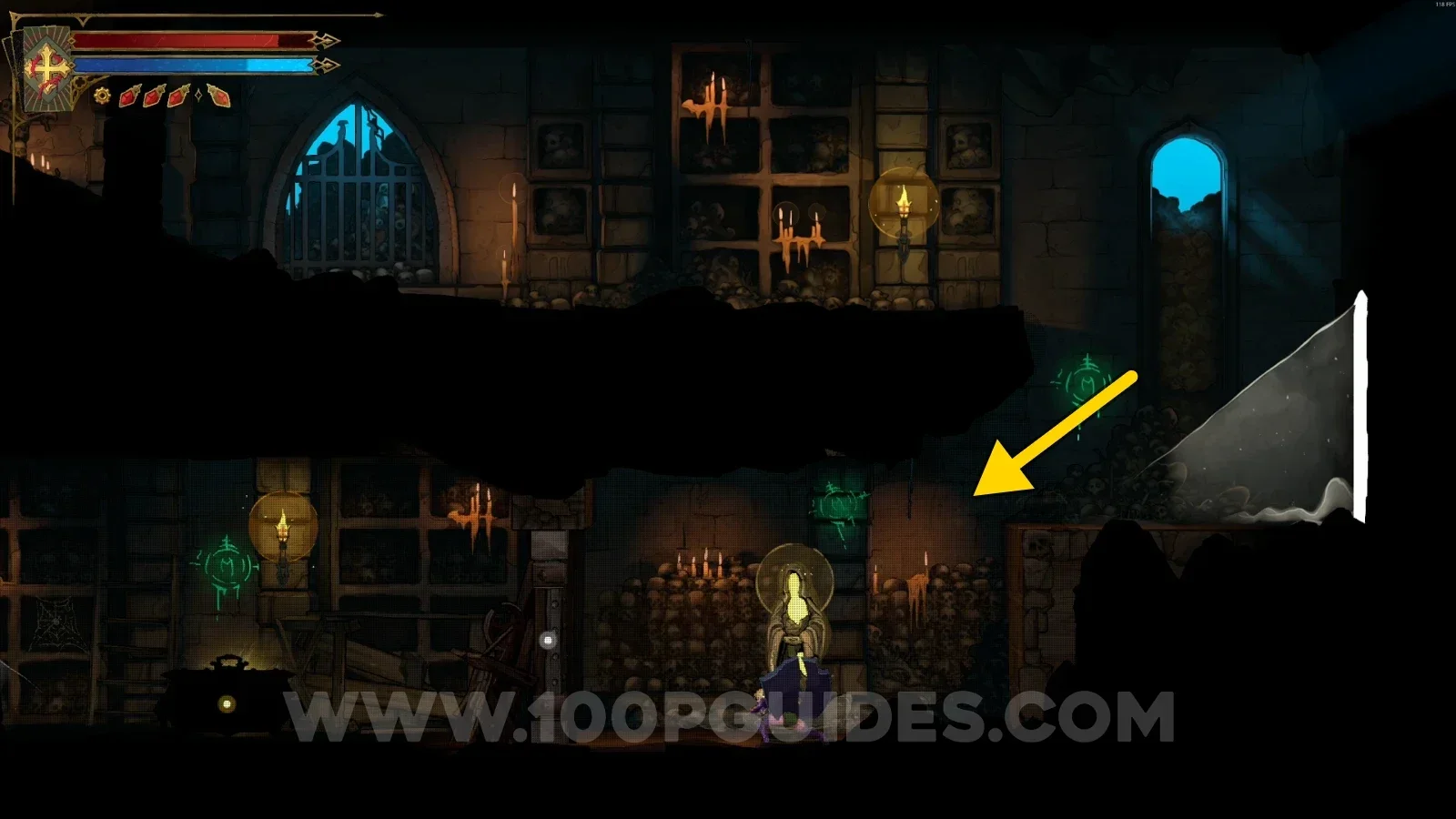 Castlevania Belmonts Curse Catacomb Entrance: using the slide to reveal the secret room with XP Statue #3