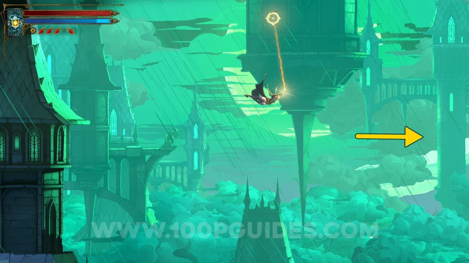 Castlevania Belmonts Curse Alucard's Tower: swinging with the Arcane Whip over to the ledge below the bridge