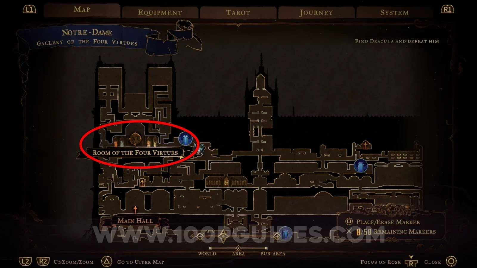 Castlevania: Belmont's Curse Notre-Dame region: the room with the glass windows leading to the 4 trials