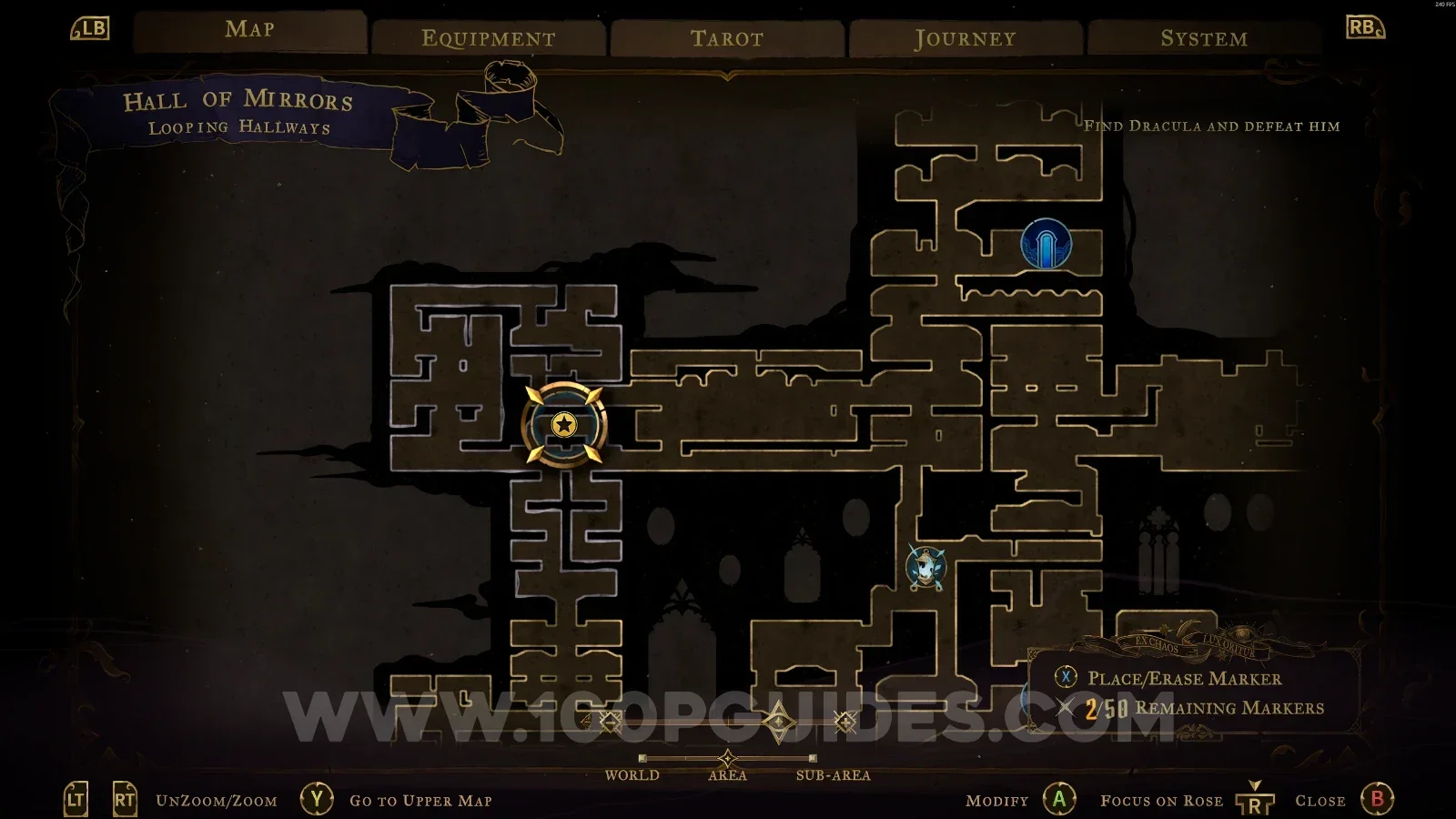 Castlevania Belmonts Curse Looping Hallways map with the area of XP Statue #146 marked