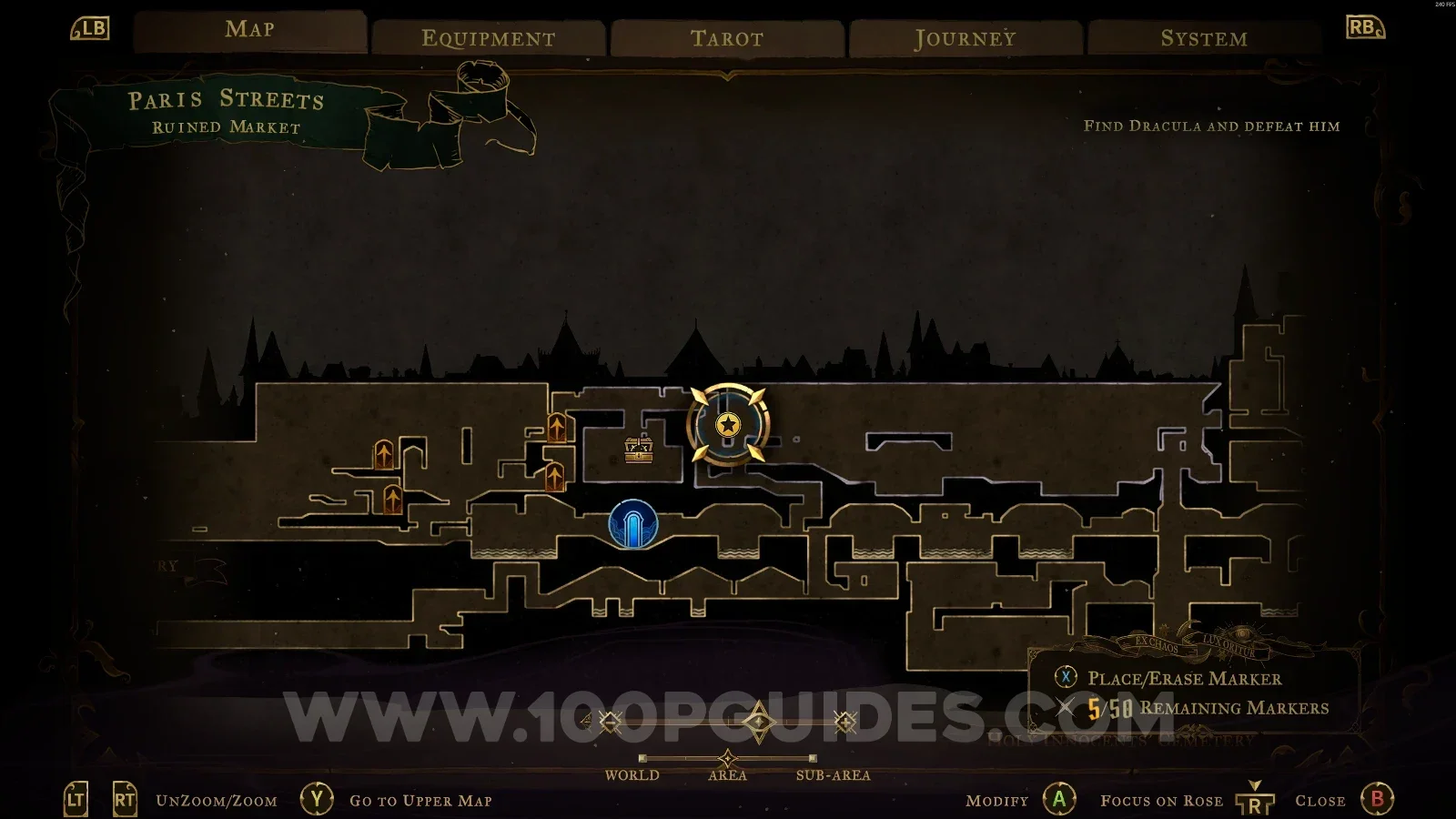 Castlevania Belmonts Curse Ruined Market: map marking the area of Blue Book #1