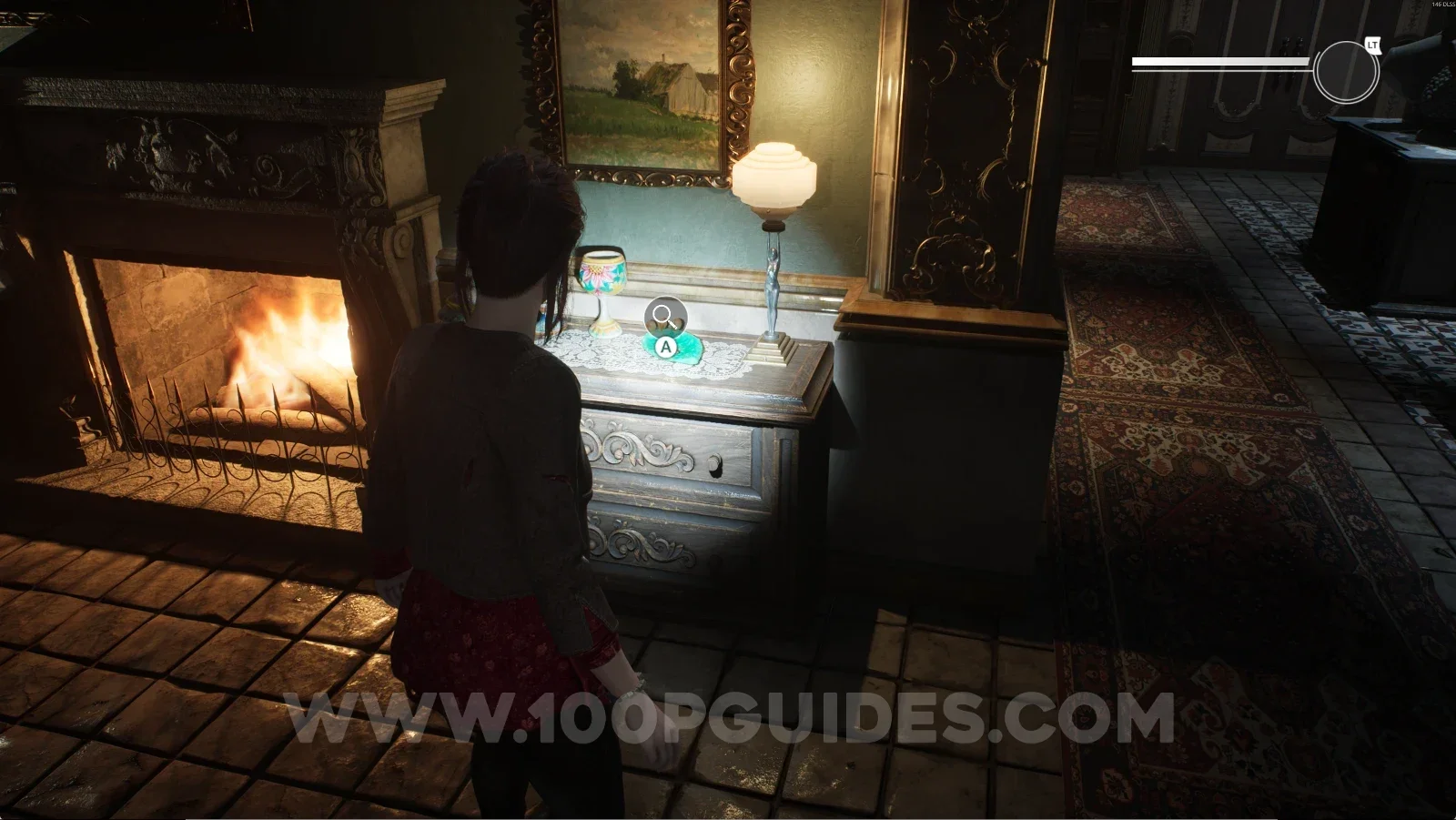 Remothered: Red Nuns Legacy Art Gallery: the cabinet next to the fireplace holding the Compass Rose Key