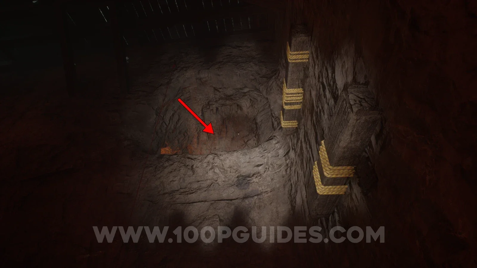 Terrible Lizards Chapter 2: angled hanging wooden platform with barrels and wooden blocks on the wall heading left