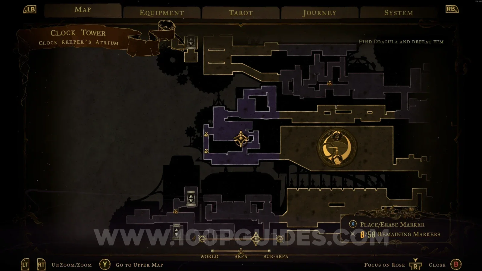 Castlevania Belmont's Curse Clock Keeper's Atrium: map marking the area of XP Statue #12