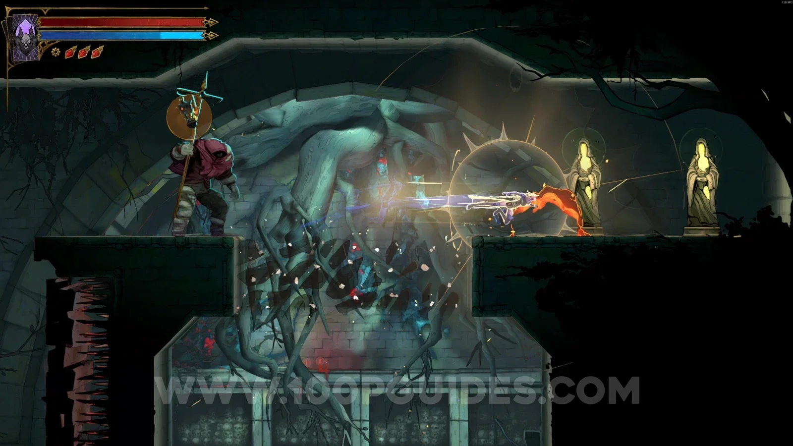 Castlevania Belmont's Curse Overgrown Crypt: XP Statues #8 and #9 at the highest part of the area