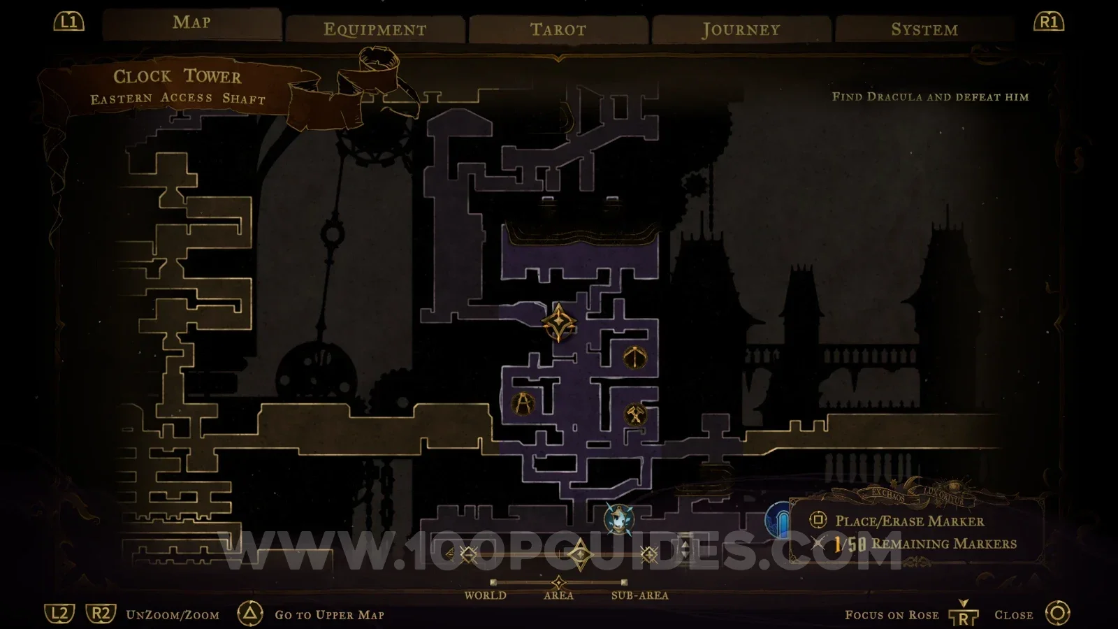 Castlevania Belmonts Curse Eastern Access Shaft map marking the Sinister Rune relic area