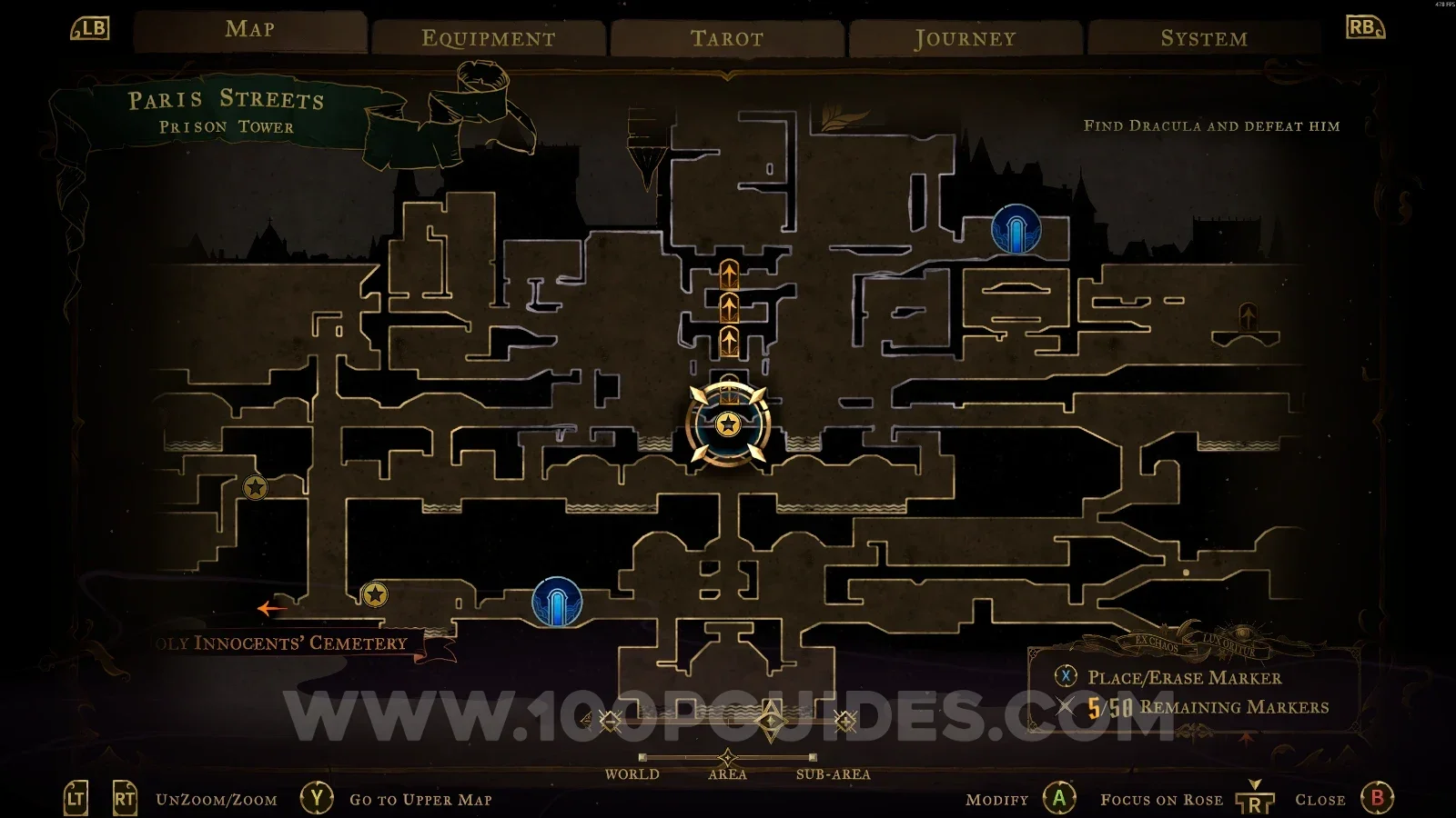 Castlevania Belmonts Curse Prison Tower map with the area of XP Statue #14 marked