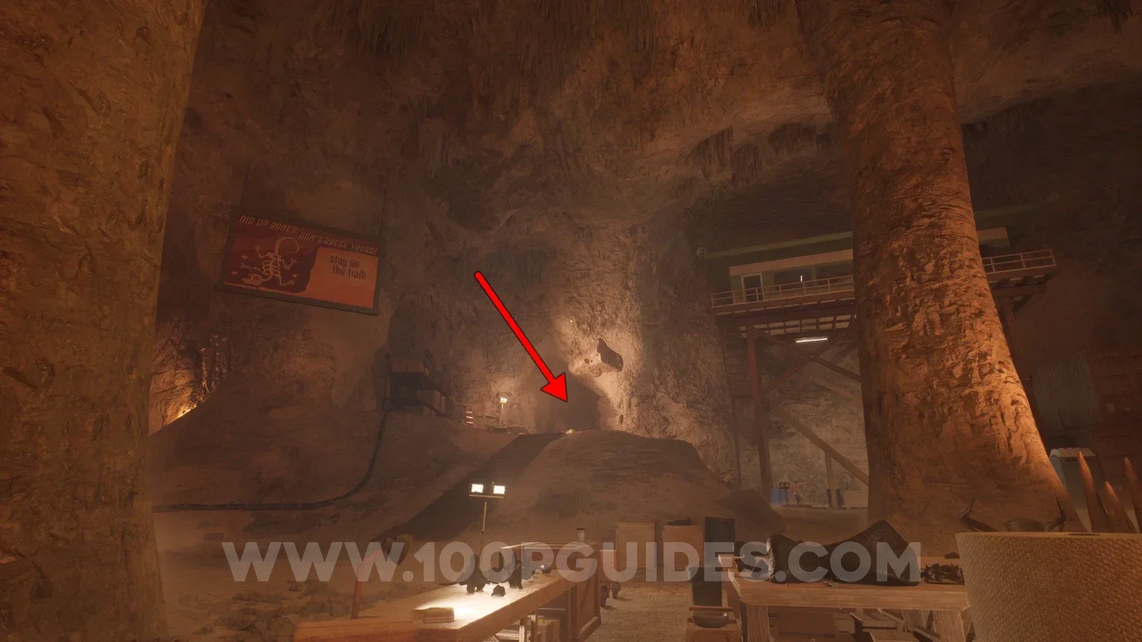 Terrible Lizards Chapter 2: mining tunnel to the left of the office in the open area at the start of the chapter