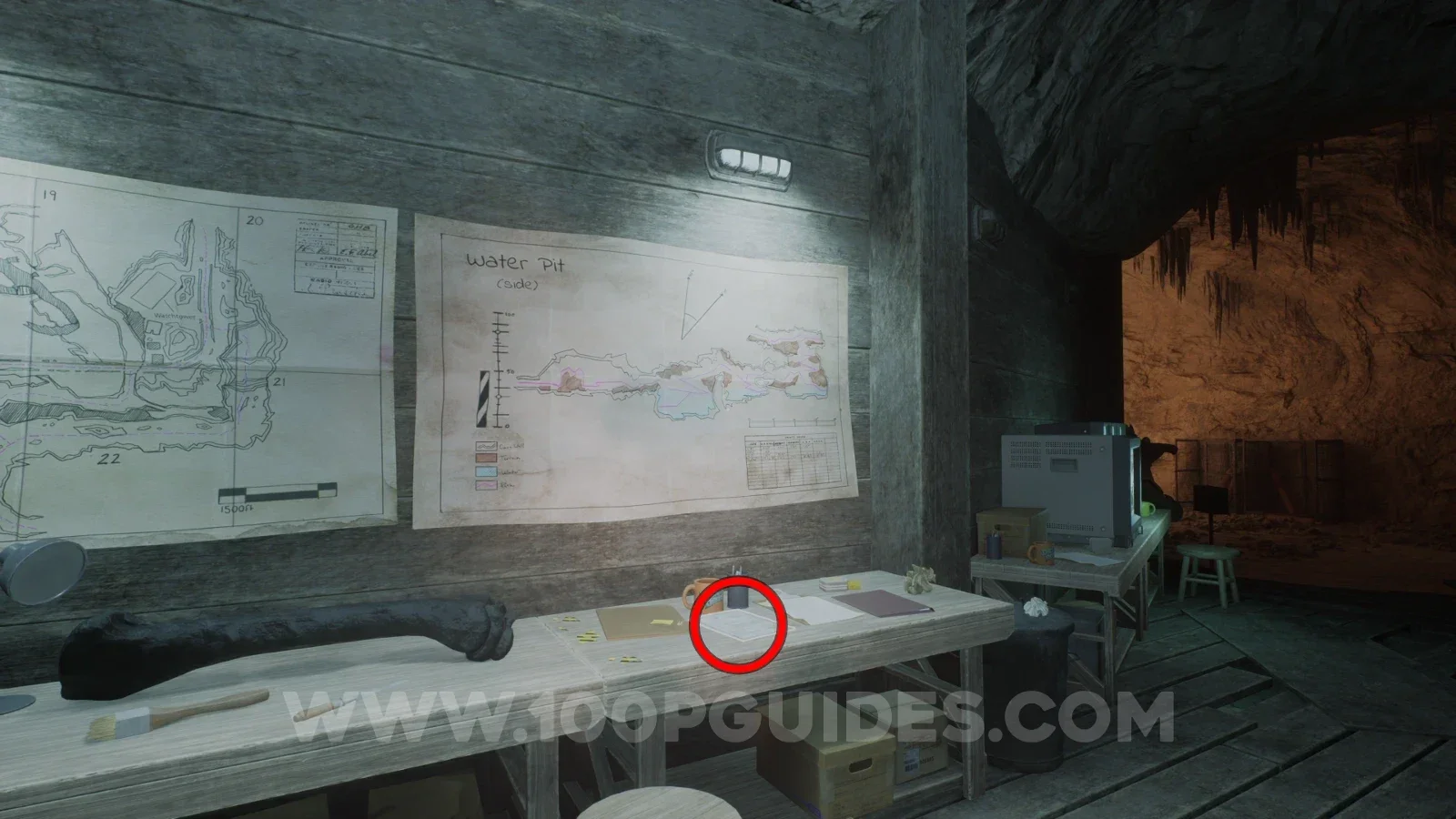 Terrible Lizards Chapter 2: Digsite Report note on one of the tables on the left side of the equipment cave