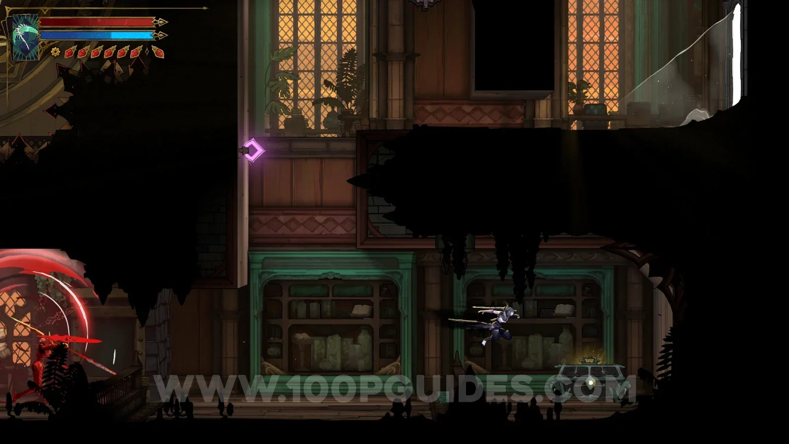 Castlevania Belmonts Curse Curiosity Cabinet: dropping down and using the lever on the left