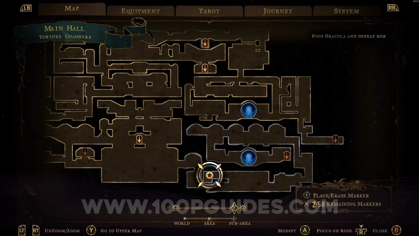 Castlevania Belmonts Curse Torture Chambers map with the area of XP Statue #83 marked