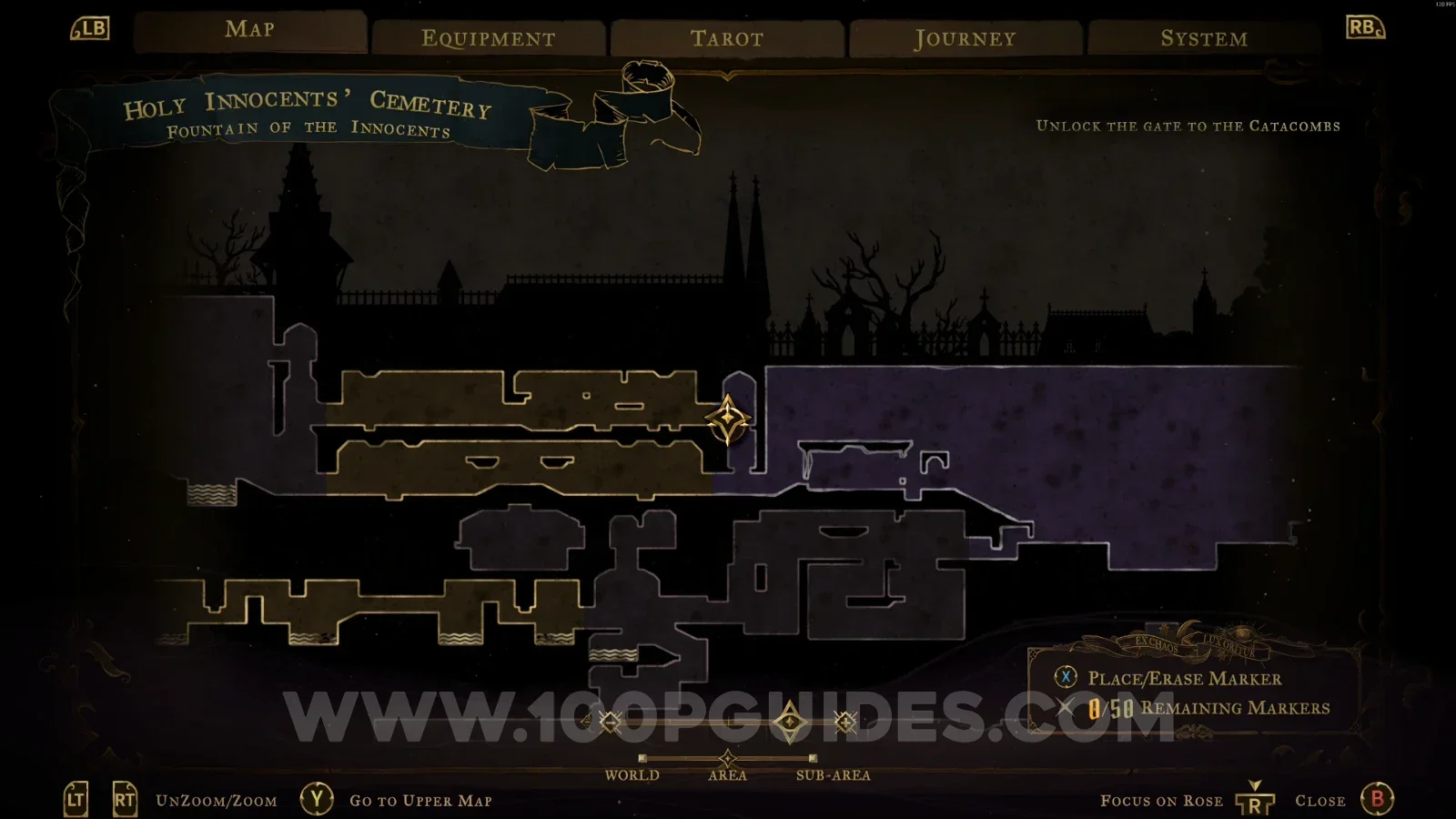Castlevania Belmont's Curse Fountain Of The Innocents: map marking the Clue The Prophetess location