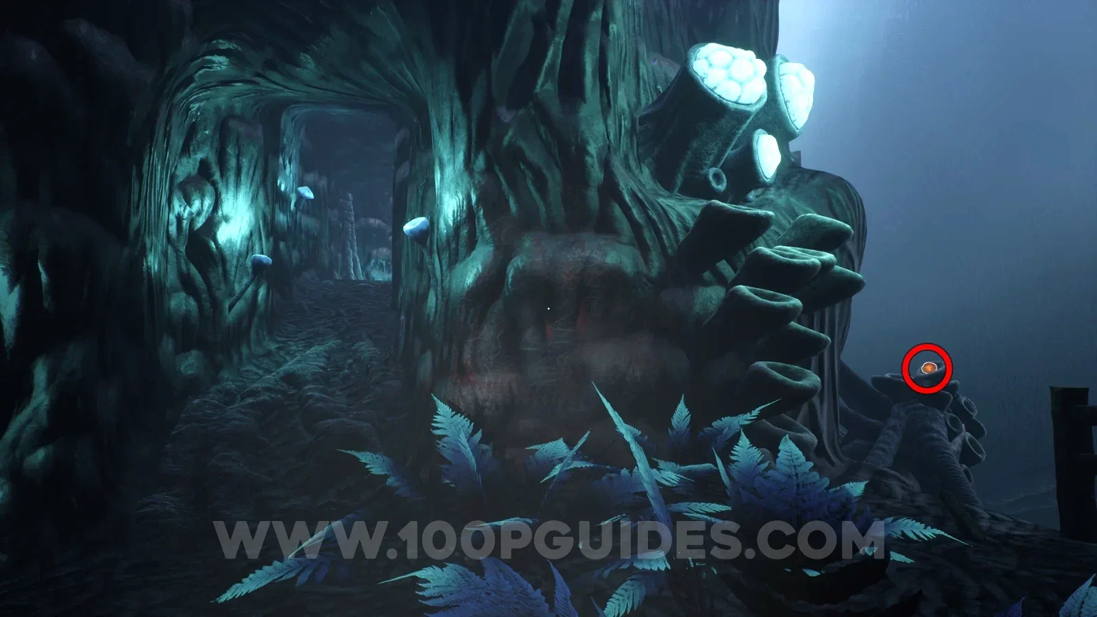 Terrible Lizards Chapter 4: Amber Specimen 16 to the right of the thin passage with glowing plants in Cavern B