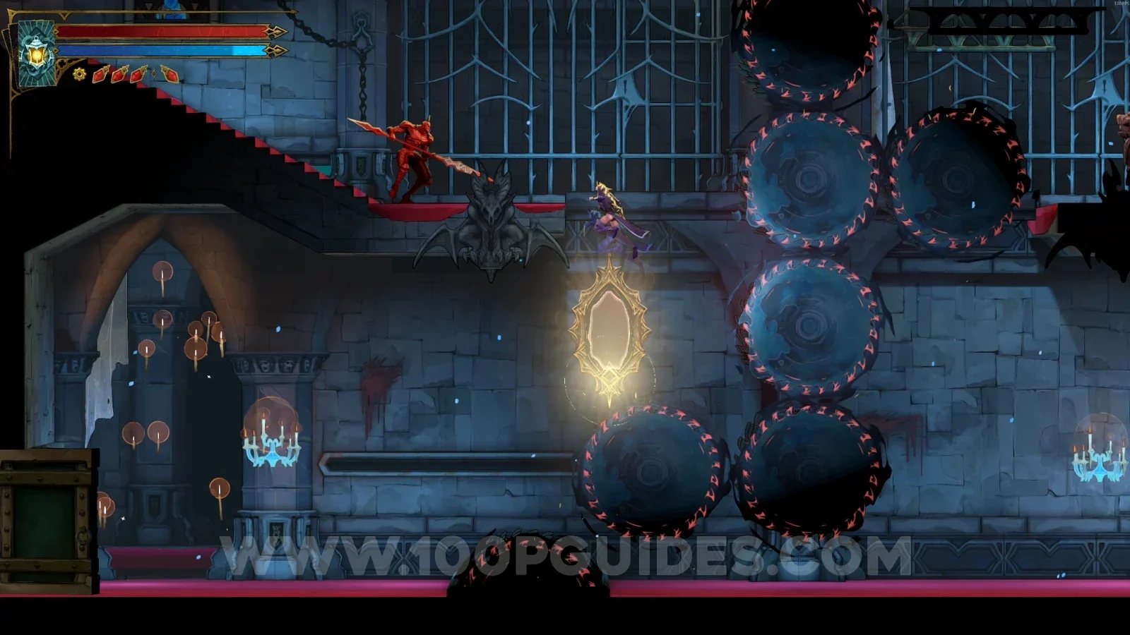Castlevania Belmonts Curse Mirror Rooms: climbing to the upper left with the painting and Arcane Whip