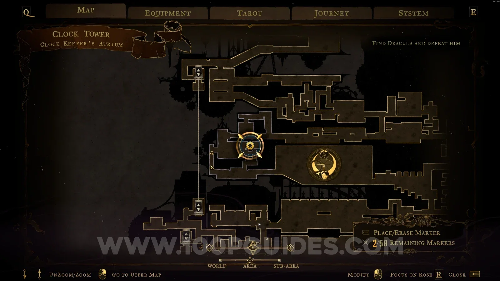 Castlevania Belmonts Curse Clock Keeper's Atrium map with the area of XP Statue #105 marked