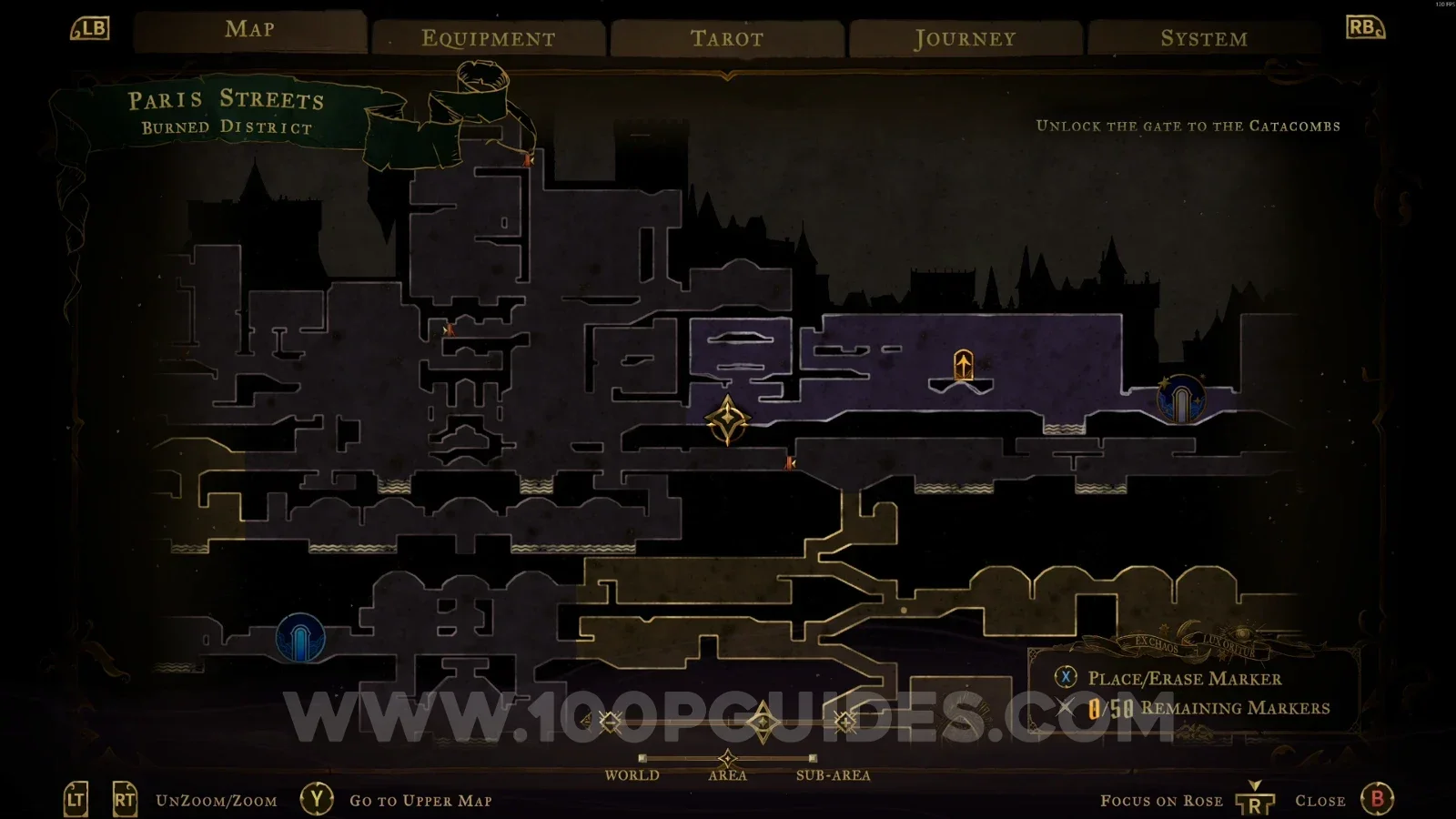Castlevania Belmonts Curse Burned District map with the area of XP Statue #21 marked