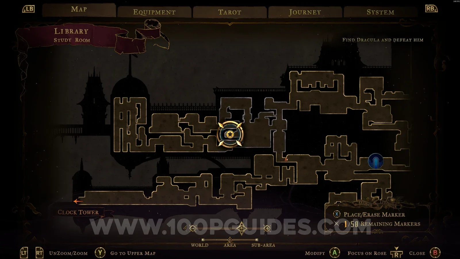 Castlevania Belmonts Curse Study Room map with the area of XP Statue #88 marked