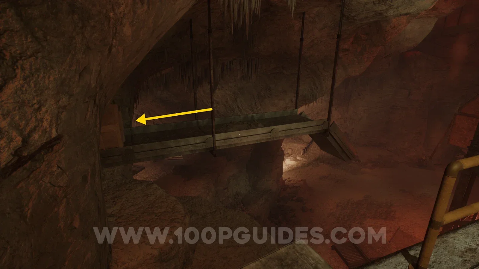 Terrible Lizards Chapter 2: jumping down onto the other end of the original hanging metal path