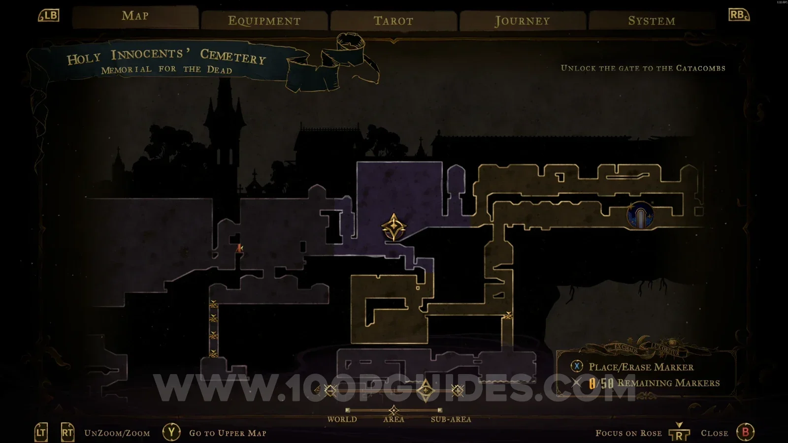 Castlevania Belmont's Curse Memorial For The Dead: map marking the location of XP Statue #4
