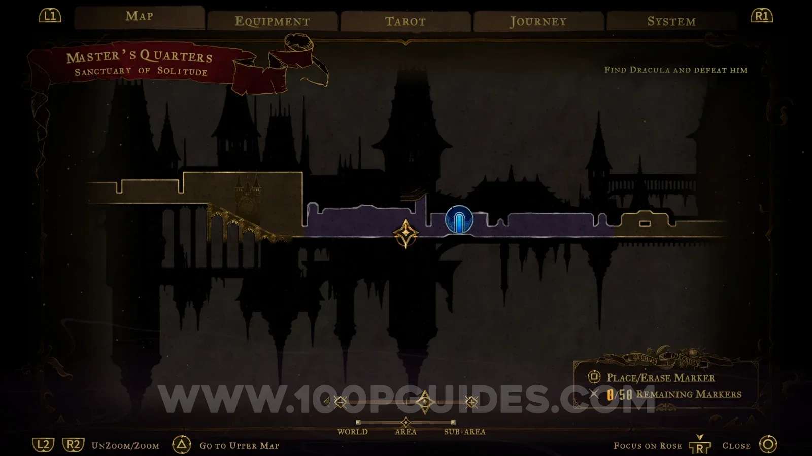 Castlevania Belmonts Curse Sanctuary Of Solitude map marking the Gloomstone relic area
