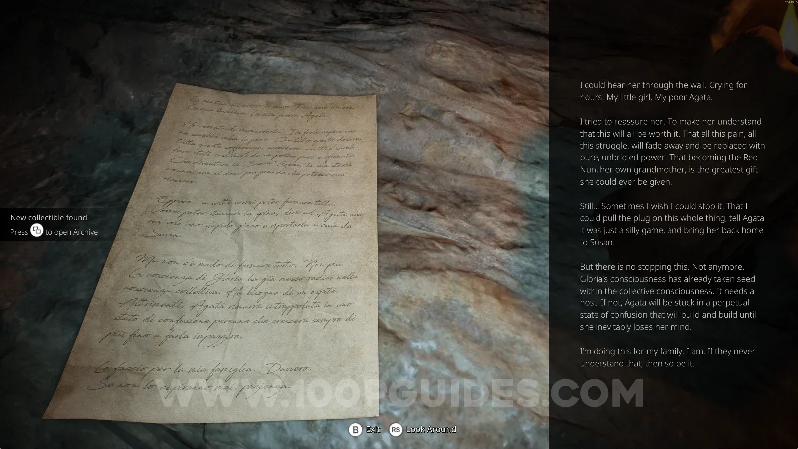 Remothered: Red Nuns Legacy Catacombs: Angelo's Diary on the right side of the room