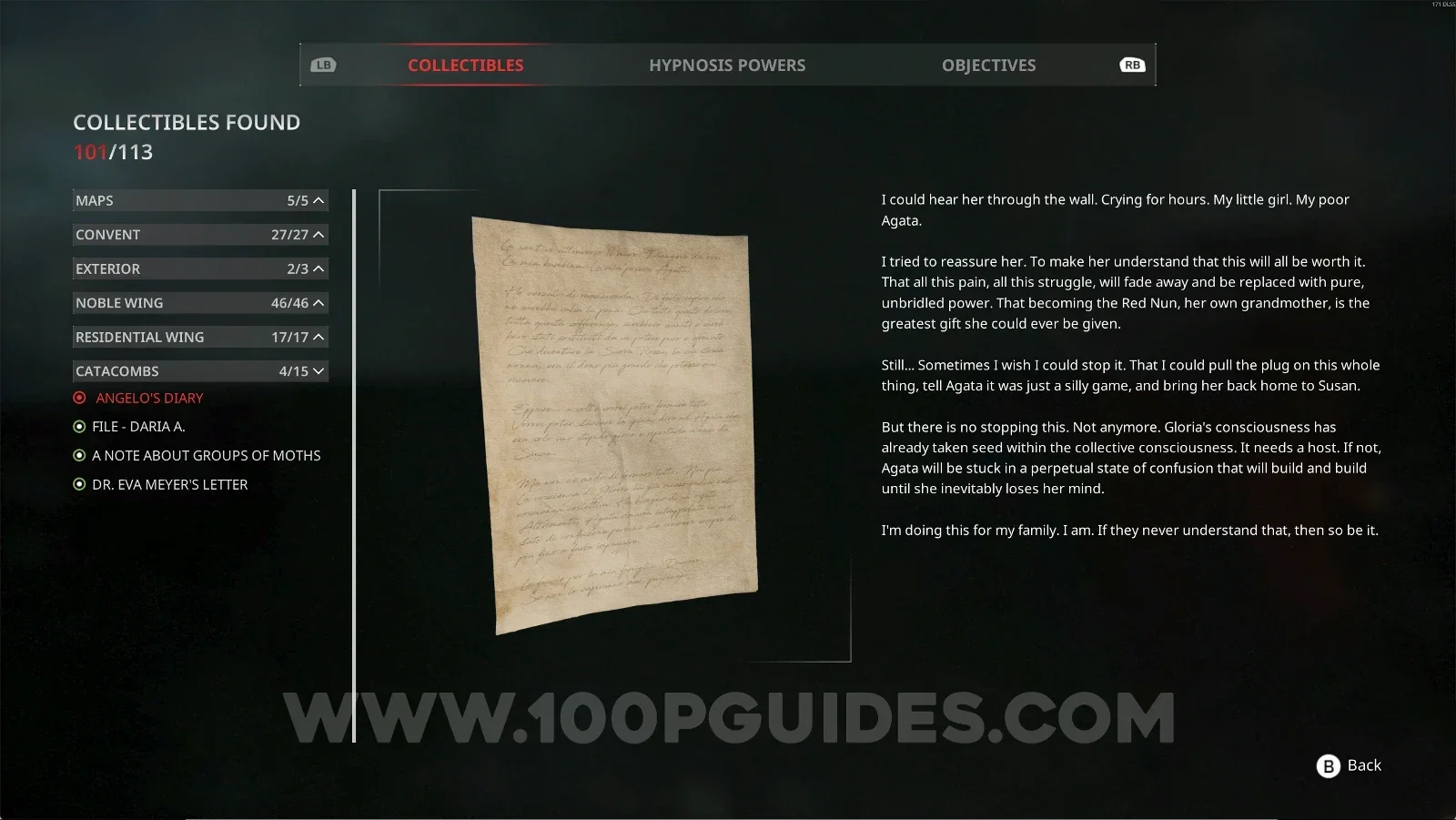 Remothered: Red Nuns Legacy Catacombs #4: Angelo's Diary collectible
