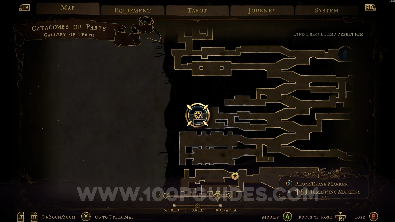 Castlevania Belmonts Curse Gallery Of Teeth map with the area of XP Statue #50 marked