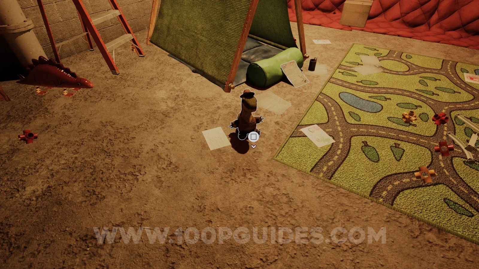 Terrible Lizards Chapter 1: the Stuffed Animal on the ground next to the tent above the box office