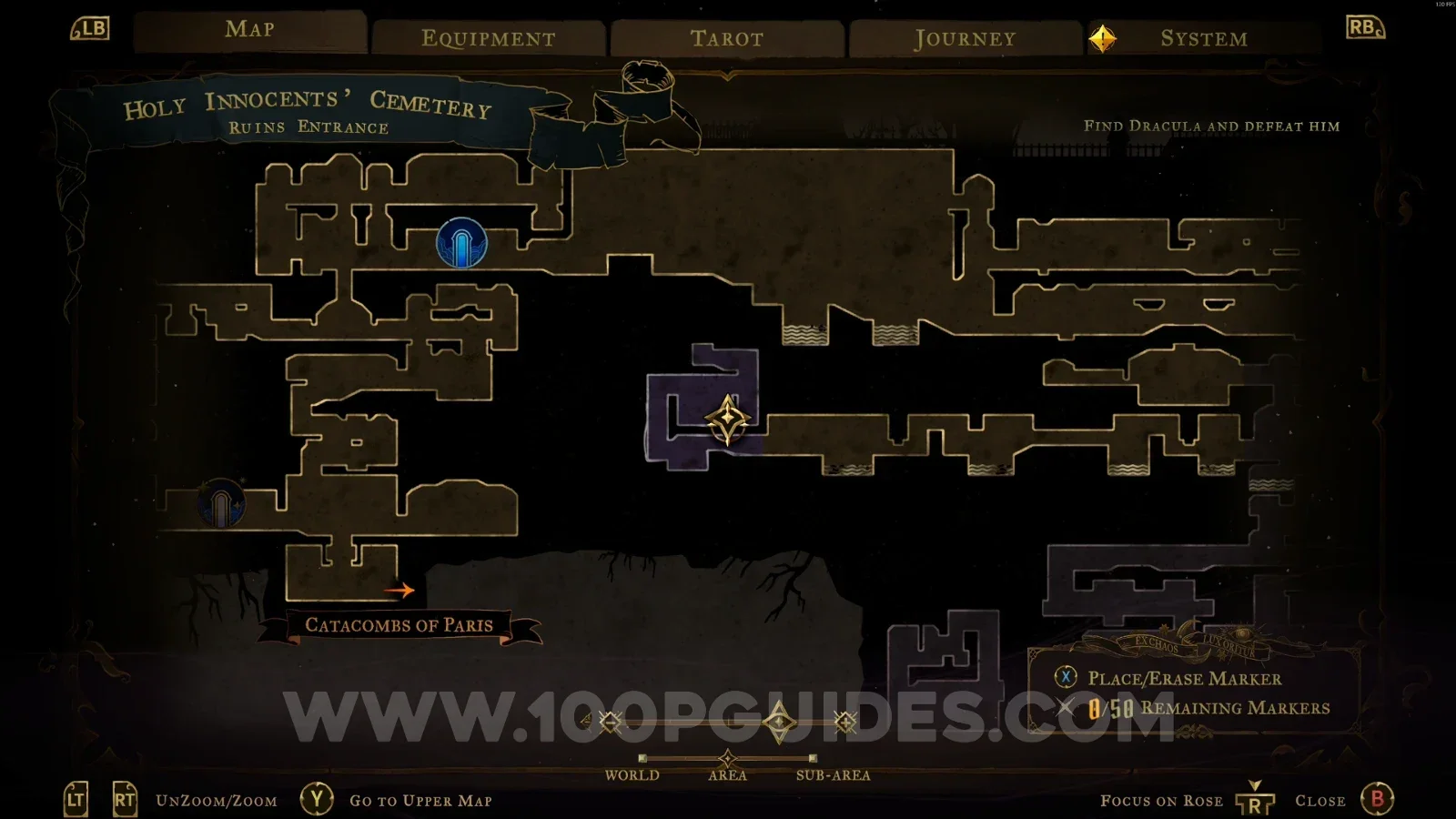 Castlevania Belmonts Curse Ruins Entrance map with the area of XP Statue #38 marked