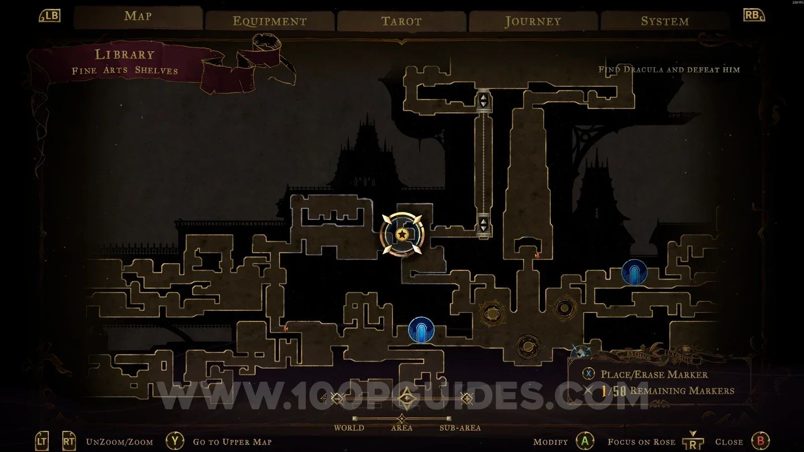 Castlevania Belmont's Curse Fine Arts Shelves: map with the area of Wise Heart Fragment #14 marked
