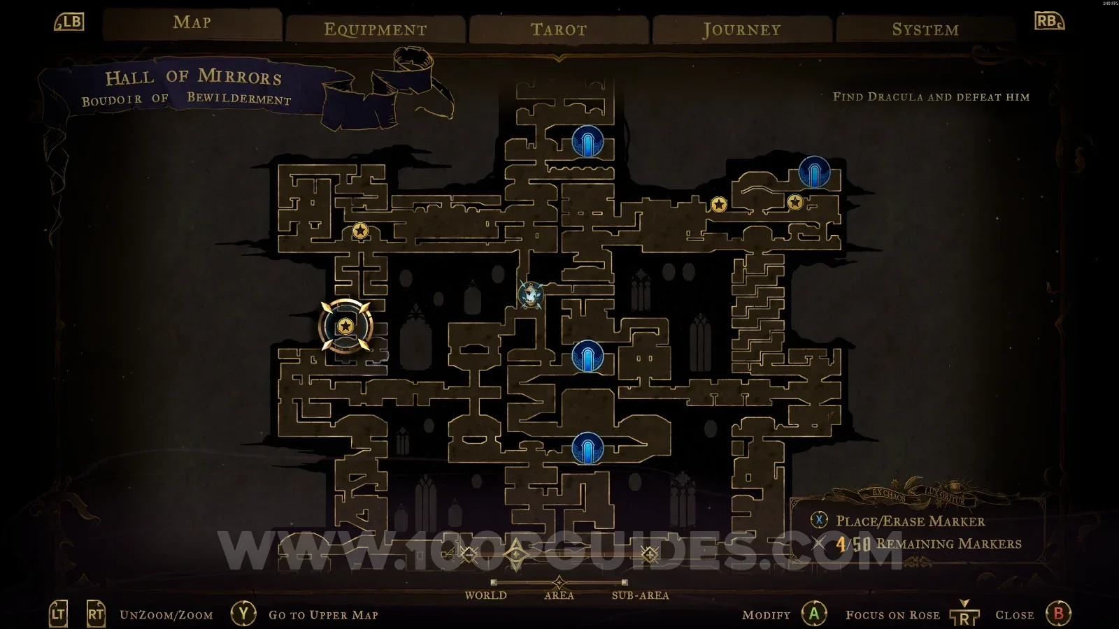 Castlevania Belmont's Curse Boudoir Of Bewilderment: map with the area of Wise Heart Fragment #23 marked