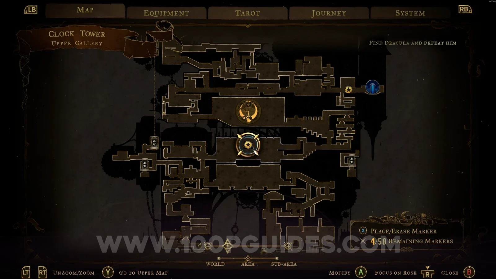 Castlevania Belmont's Curse Upper Gallery: map location of Wise Heart Fragment #18 in the center of the area