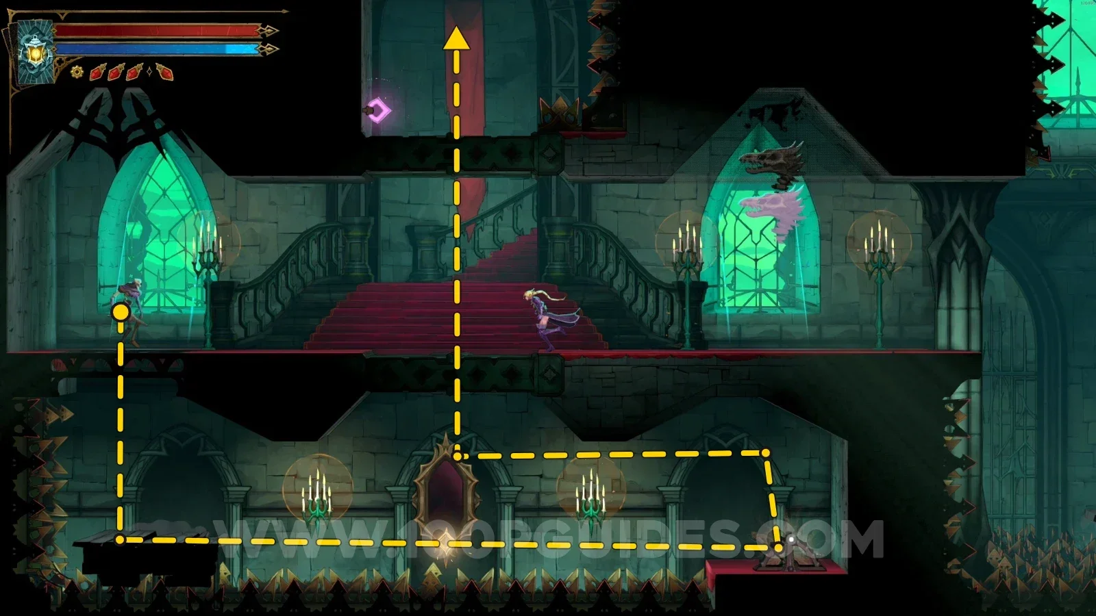 Castlevania Belmonts Curse West Hall: climbing up toward the chest after pulling the lever