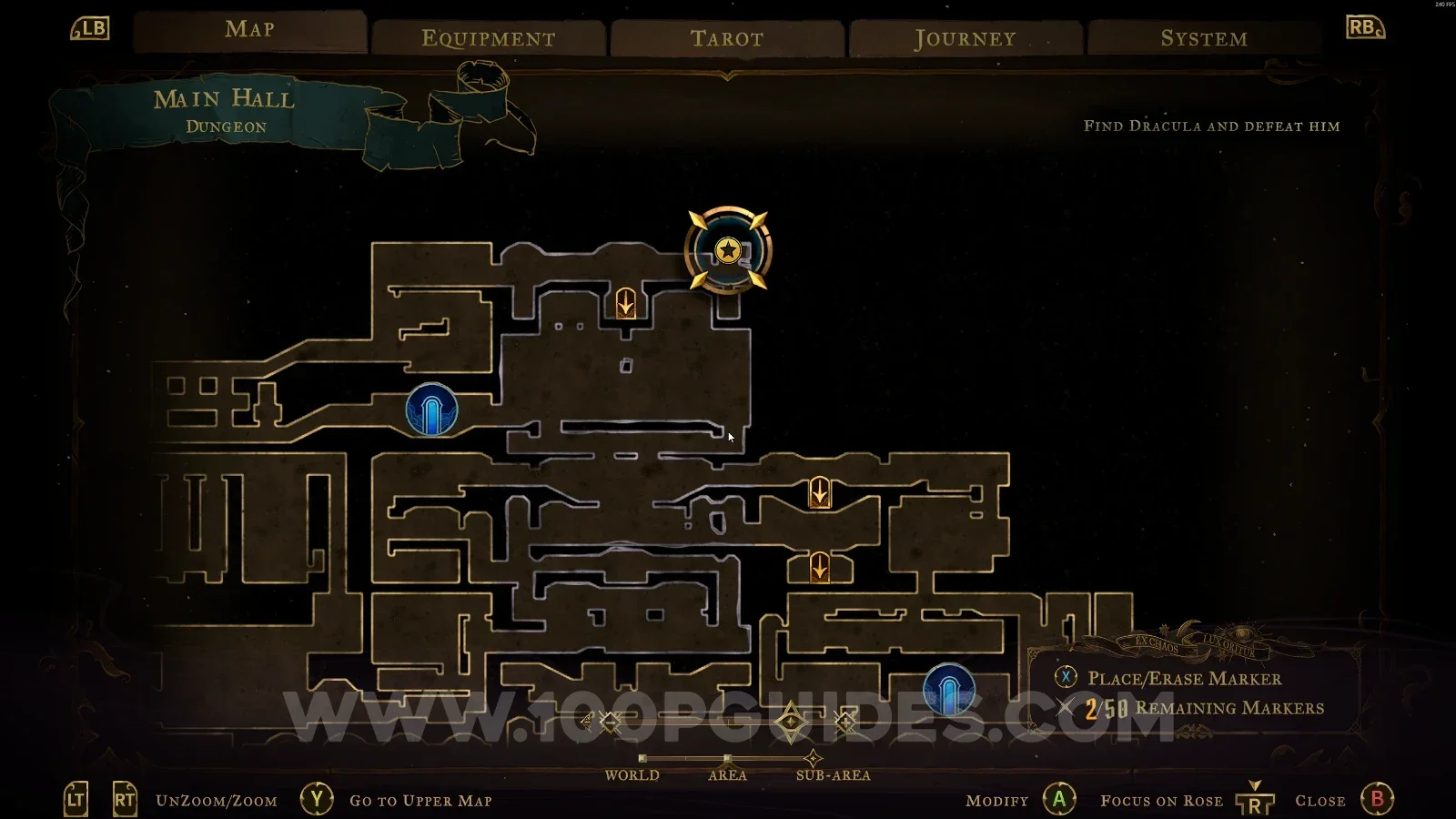 Castlevania Belmonts Curse Dungeon map with the area of XP Statue #72 marked