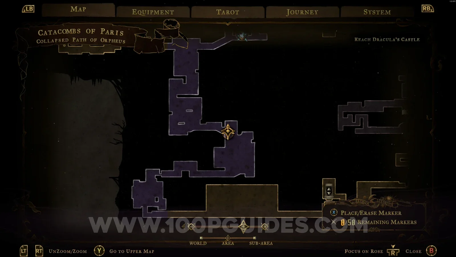Castlevania Belmonts Curse Collapsed Path Of Orpheus map with the area of XP Statue #61 marked