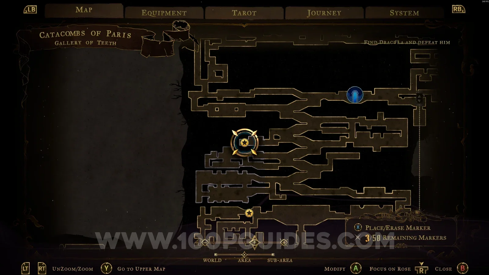 Castlevania Belmonts Curse Gallery Of Teeth map with the area of XP Statue #49 marked
