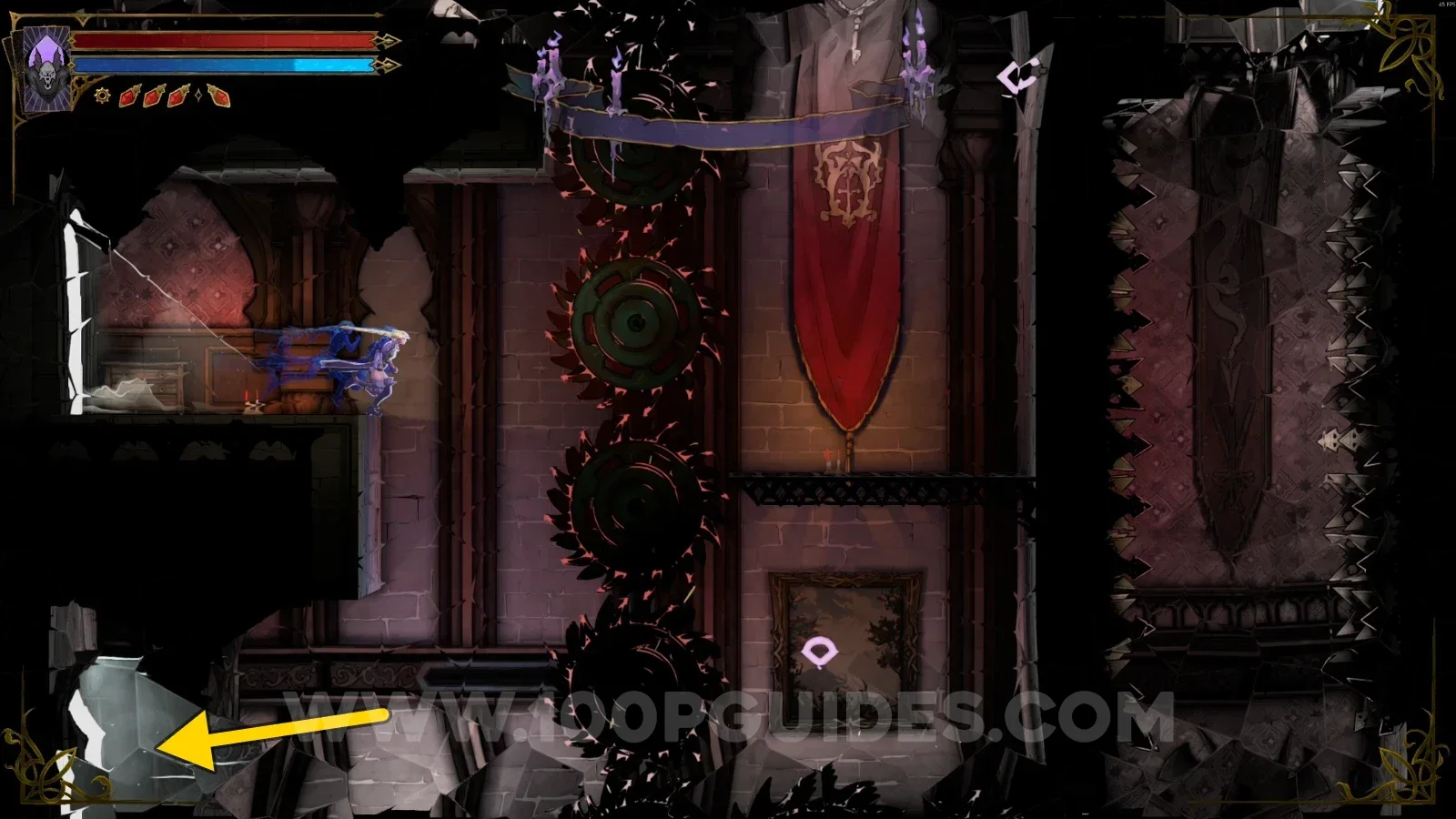 Castlevania Belmonts Curse Hall of Mirrors: the saws and the portal just below to teleport upper right