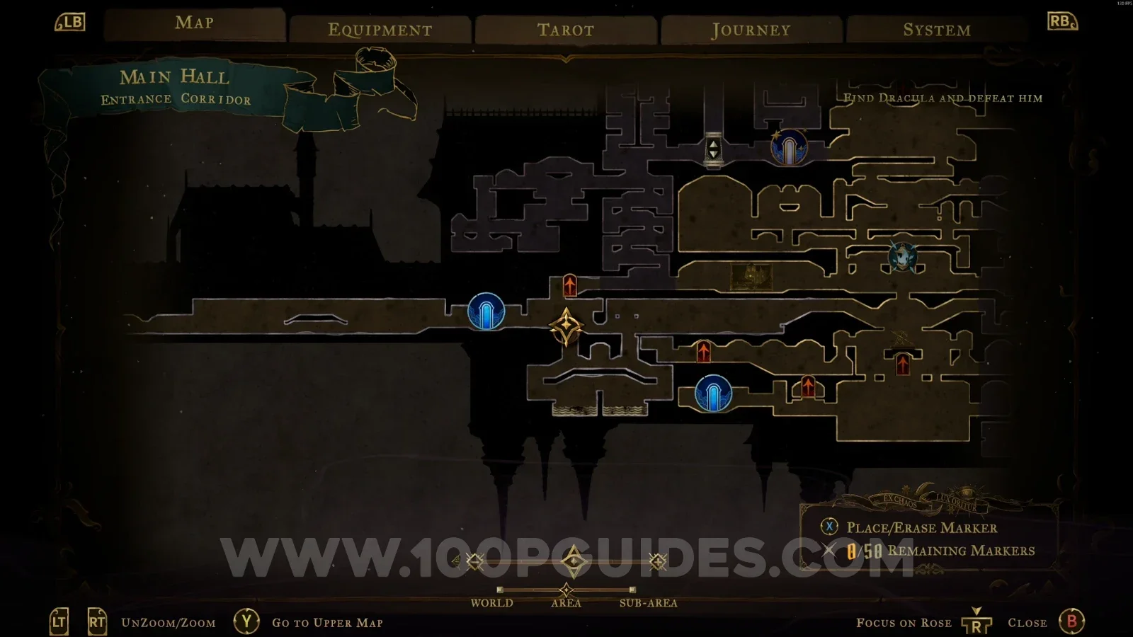 Castlevania Belmonts Curse Grand Hall: map location of XP Statue #14